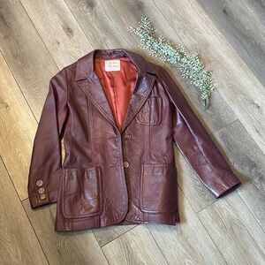 Rare!! Amazing Vintage Leather Jacket Small Red/Brown Leathers by New England